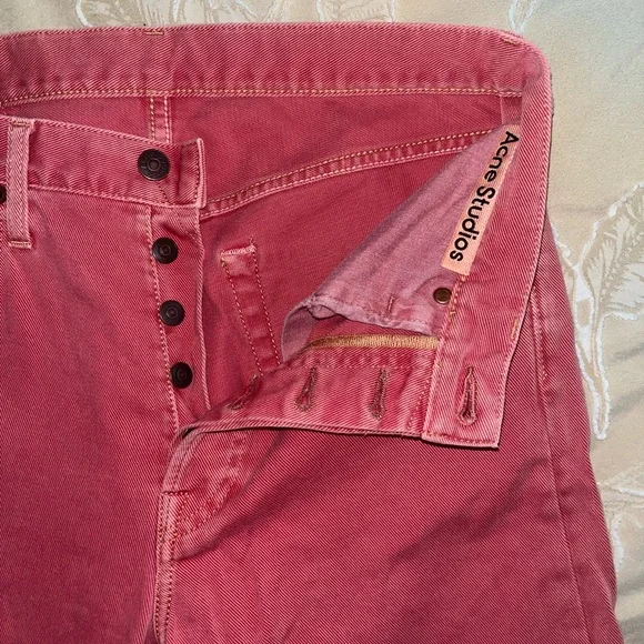 Washed red straight leg jeans